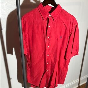 Men's Red Polo Linen/Silk short sleeve button down Shirt large